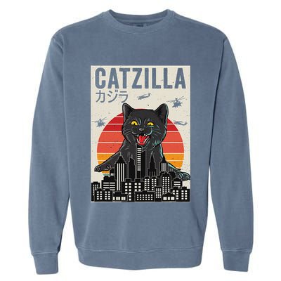 Japanese Catzilla Retro Anime Cat Garment-Dyed Sweatshirt