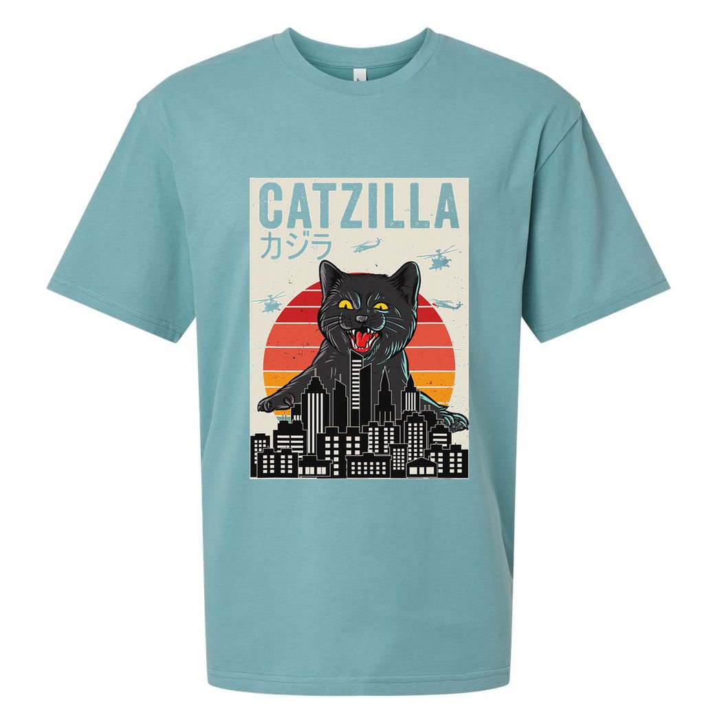 Japanese Catzilla Retro Anime Cat Sueded Cloud Jersey T-Shirt