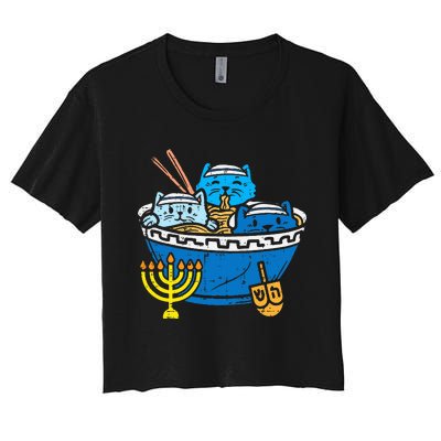 Jewish Cats Ra Kitten Anime Hanukkah Pajamas Chanukah PJs  Women's Crop Top Tee