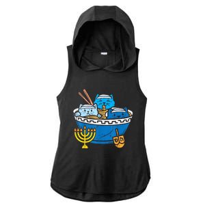 Jewish Cats Ramen Kitten Anime Hanukkah Pajamas Chanukah Ladies PosiCharge Tri-Blend Wicking Draft Hoodie Tank