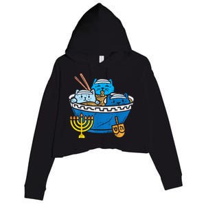 Jewish Cats Ramen Kitten Anime Hanukkah Pajamas Chanukah Crop Fleece Hoodie