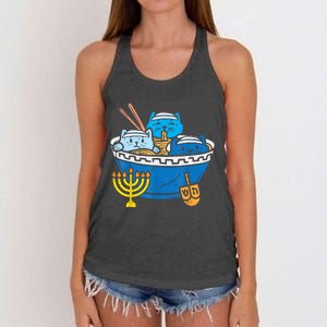 Jewish Cats Ramen Kitten Anime Hanukkah Pajamas Chanukah Women's Knotted Racerback Tank