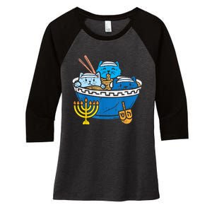 Jewish Cats Ramen Kitten Anime Hanukkah Pajamas Chanukah Women's Tri-Blend 3/4-Sleeve Raglan Shirt