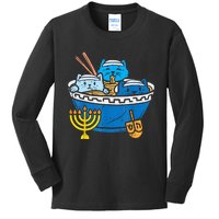 Jewish Cats Ramen Kitten Anime Hanukkah Pajamas Chanukah Kids Long Sleeve Shirt