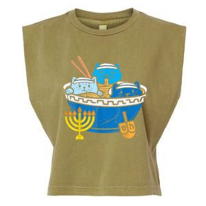 Jewish Cats Ramen Kitten Anime Hanukkah Pajamas Chanukah Garment-Dyed Women's Muscle Tee