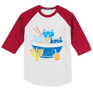 Jewish Cats Ramen Kitten Anime Hanukkah Pajamas Chanukah Kids Colorblock Raglan Jersey