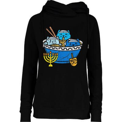 Jewish Cats Ramen Kitten Anime Hanukkah Pajamas Chanukah Pjs Womens Funnel Neck Pullover Hood
