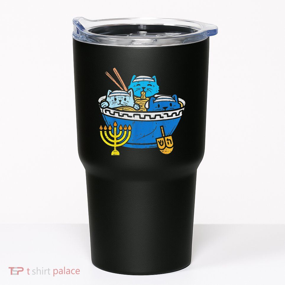 Jewish Cats Ramen Kitten Anime Hanukkah Pajamas Chanukah Pjs Tumbler