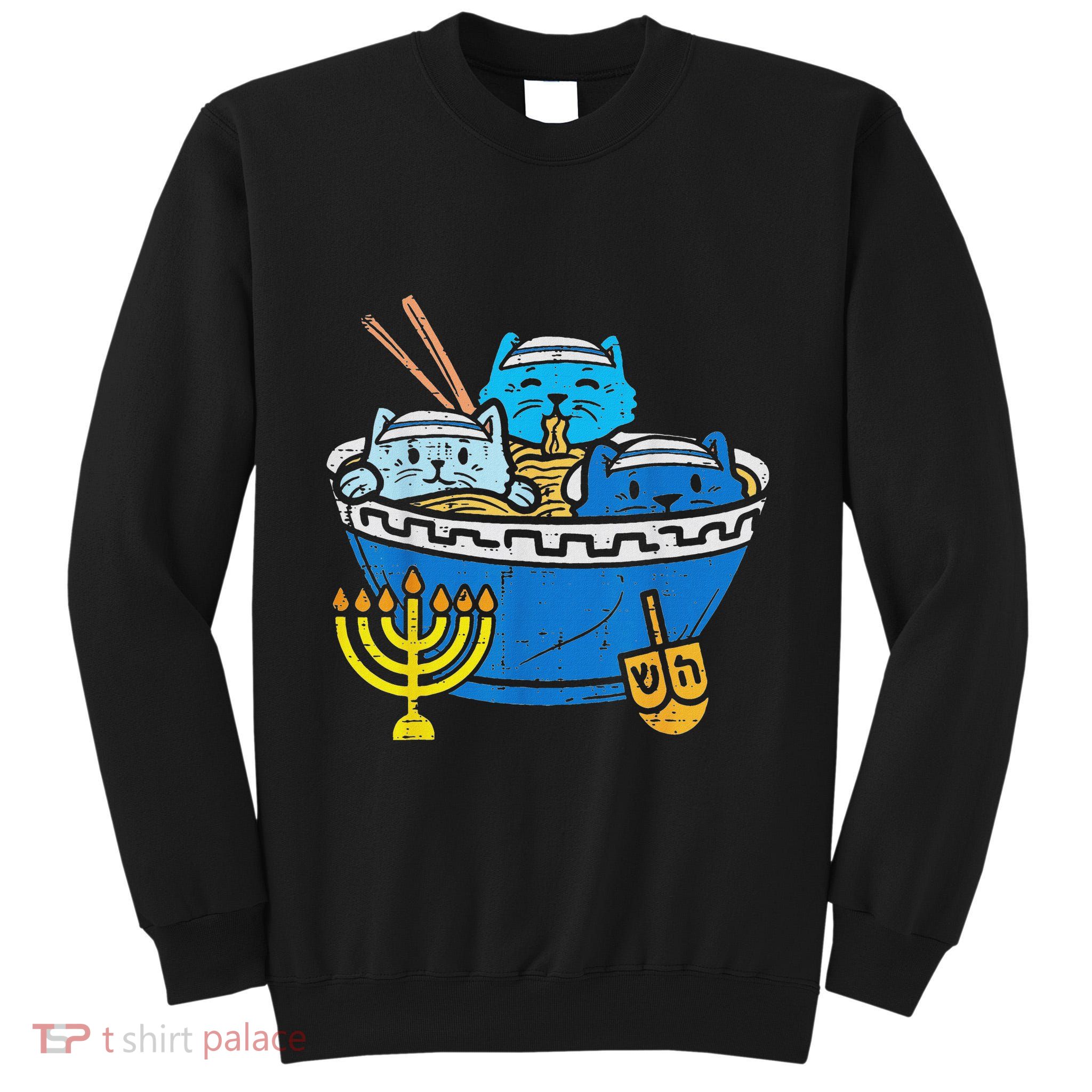 Jewish Cats Ramen Kitten Anime Hanukkah Pajamas Chanukah Pjs Tall Sweatshirt