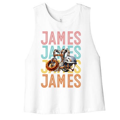 James Custom Rock Climbing Hobbyist Gift Women's Racerback Cropped Tank