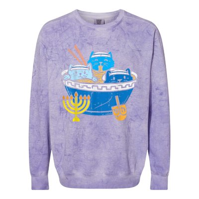 Jewish Cats Ra Kitten Anime Happy Hanukkah Pajamas Chanukah PJs Colorblast Crewneck Sweatshirt