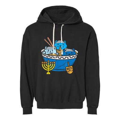 Jewish Cats Ra Kitten Anime Happy Hanukkah Pajamas Chanukah PJs Garment-Dyed Fleece Hoodie