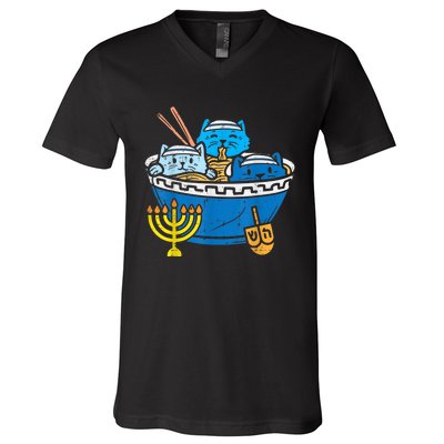 Jewish Cats Ra Kitten Anime Happy Hanukkah Pajamas Chanukah PJs V-Neck T-Shirt