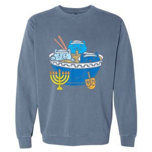 Jewish Cats Ra Kitten Anime Happy Hanukkah Pajamas Chanukah PJs Garment-Dyed Sweatshirt