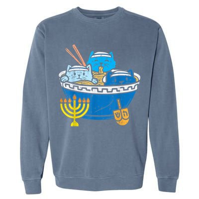 Jewish Cats Ra Kitten Anime Happy Hanukkah Pajamas Chanukah PJs Garment-Dyed Sweatshirt