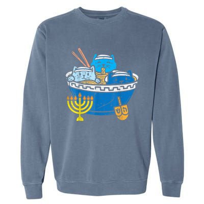 Jewish Cats Ra Kitten Anime Happy Hanukkah Pajamas Chanukah PJs Garment-Dyed Sweatshirt