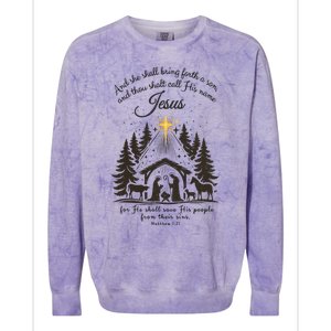 Jesus Christmas She Shall Bring Forth A Son Nativity Scene Colorblast Crewneck Sweatshirt