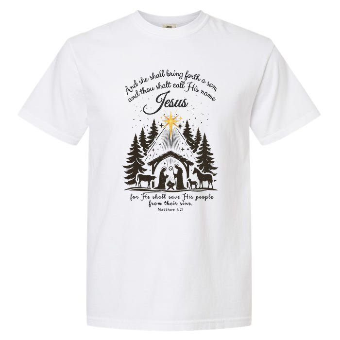 Jesus Christmas She Shall Bring Forth A Son Nativity Scene Garment-Dyed Heavyweight T-Shirt