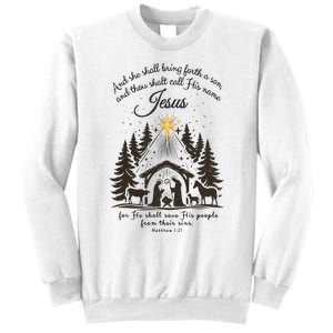 Jesus Christmas She Shall Bring Forth A Son Nativity Scene Sweatshirt