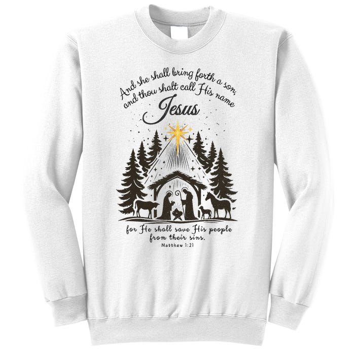 Jesus Christmas She Shall Bring Forth A Son Nativity Scene Sweatshirt