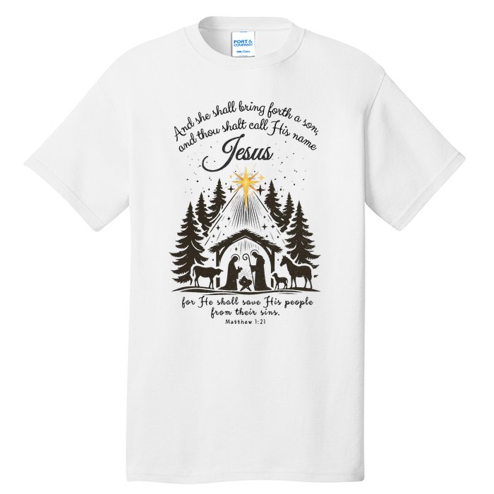 Jesus Christmas She Shall Bring Forth A Son Nativity Scene Tall T-Shirt