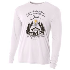 Jesus Christmas She Shall Bring Forth A Son Nativity Scene Cooling Performance Long Sleeve Crew