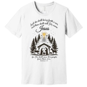 Jesus Christmas She Shall Bring Forth A Son Nativity Scene Premium T-Shirt