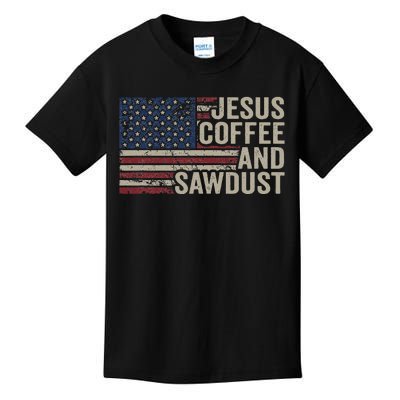 Jesus Coffee & Sawdust Christian Carpenter Woodworking Usa Kids T-Shirt