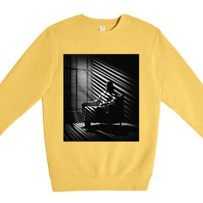 Jesus Christ Sitting In A Chair Film Noir Atmosphere Premium Crewneck Sweatshirt