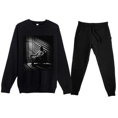 Jesus Christ Sitting In A Chair Film Noir Atmosphere Premium Crewneck Sweatsuit Set