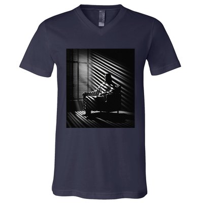 Jesus Christ Sitting In A Chair Film Noir Atmosphere V-Neck T-Shirt