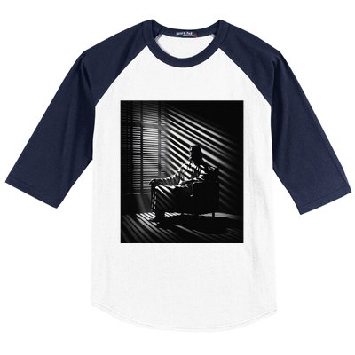 Jesus Christ Sitting In A Chair Film Noir Atmosphere Baseball Sleeve Shirt