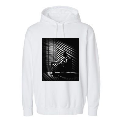 Jesus Christ Sitting In A Chair Film Noir Atmosphere Garment-Dyed Fleece Hoodie