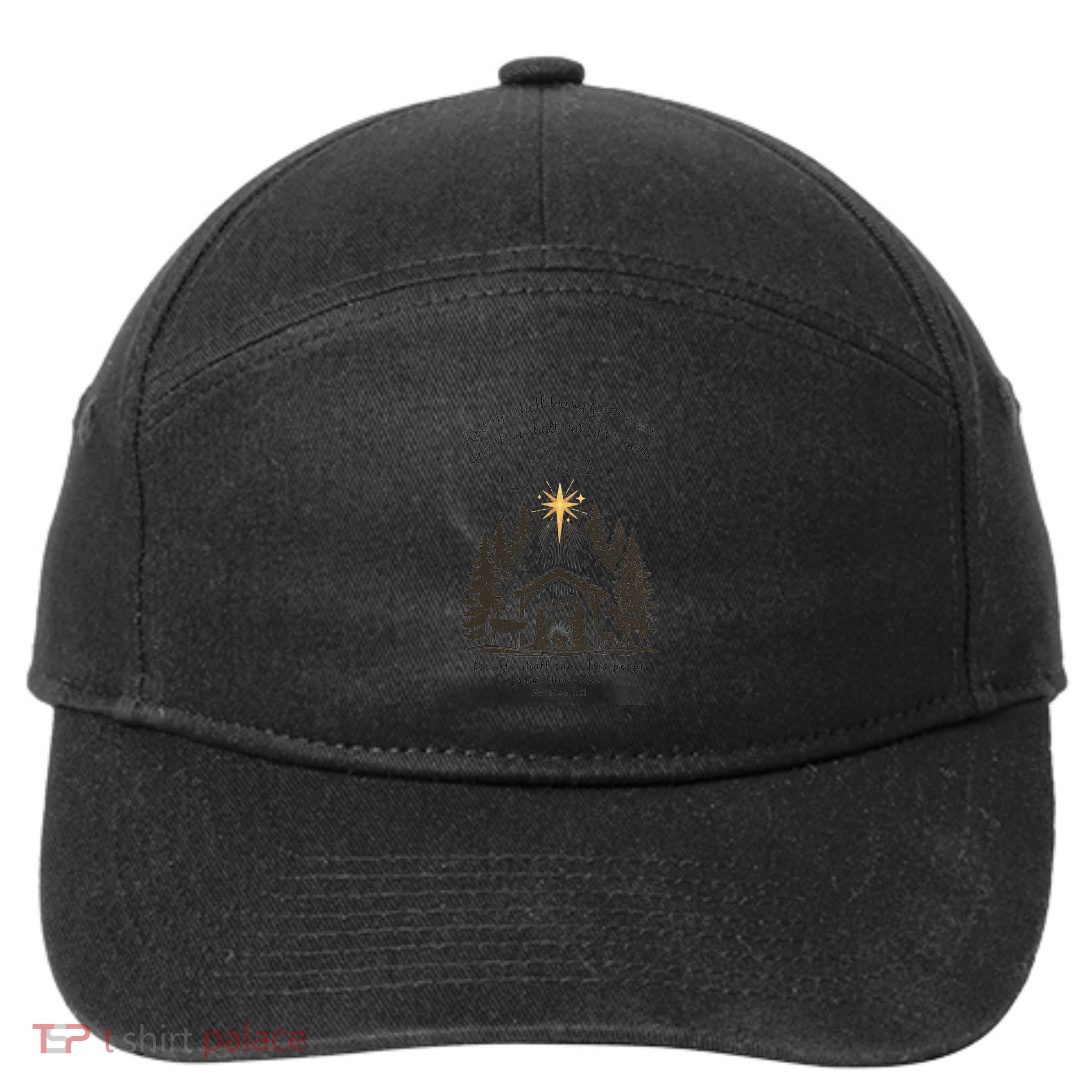 Jesus Christmas She Shall Bring Forth A Son Nativity Scene 7-Panel Snapback Hat