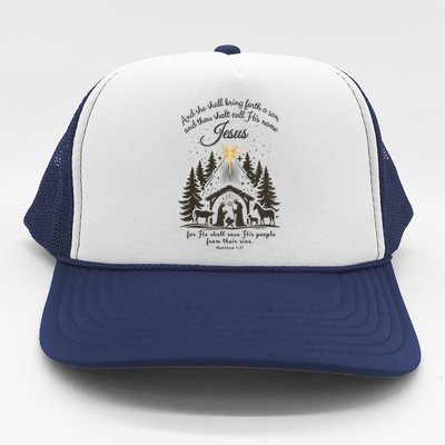 Jesus Christmas She Shall Bring Forth A Son Nativity Scene Trucker Hat