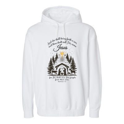 Jesus Christmas She Shall Bring Forth A Son Nativity Scene Garment-Dyed Fleece Hoodie