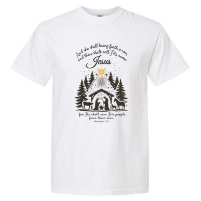 Jesus Christmas She Shall Bring Forth A Son Nativity Scene Garment-Dyed Heavyweight T-Shirt