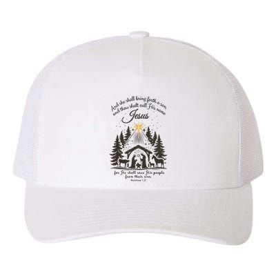 Jesus Christmas She Shall Bring Forth A Son Nativity Scene Yupoong Adult 5-Panel Trucker Hat