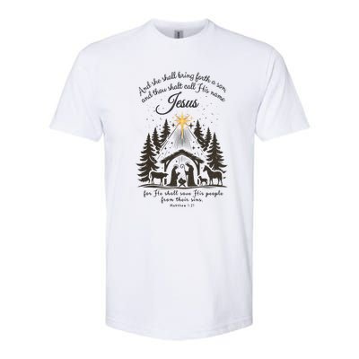 Jesus Christmas She Shall Bring Forth A Son Nativity Scene Softstyle CVC T-Shirt