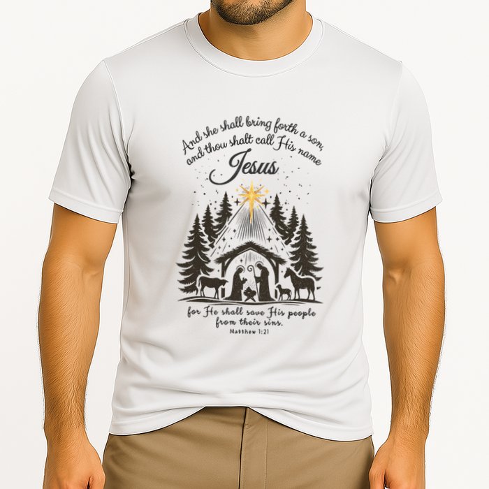 Jesus Christmas She Shall Bring Forth A Son Nativity Scene Performance Shirt