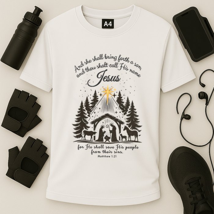 Jesus Christmas She Shall Bring Forth A Son Nativity Scene Performance Shirt