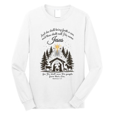 Jesus Christmas She Shall Bring Forth A Son Nativity Scene Long Sleeve Shirt