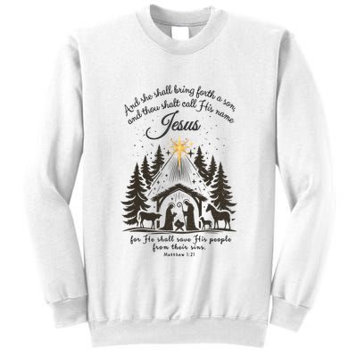 Jesus Christmas She Shall Bring Forth A Son Nativity Scene Sweatshirt