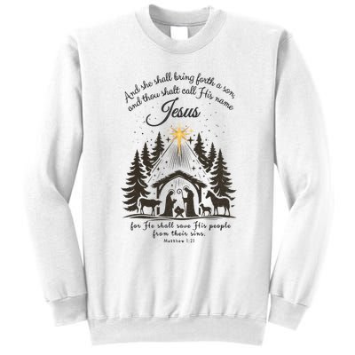 Jesus Christmas She Shall Bring Forth A Son Nativity Scene Sweatshirt