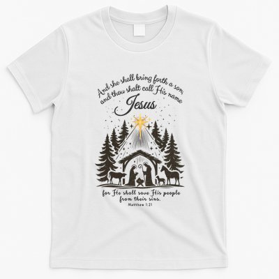 Jesus Christmas She Shall Bring Forth A Son Nativity Scene T-Shirt