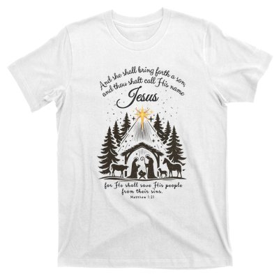 Jesus Christmas She Shall Bring Forth A Son Nativity Scene T-Shirt