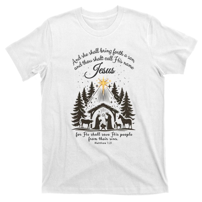 Jesus Christmas She Shall Bring Forth A Son Nativity Scene T-Shirt