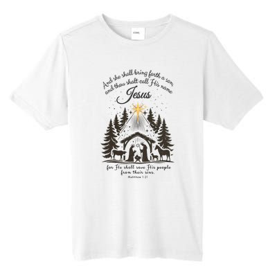 Jesus Christmas She Shall Bring Forth A Son Nativity Scene Tall Fusion ChromaSoft Performance T-Shirt