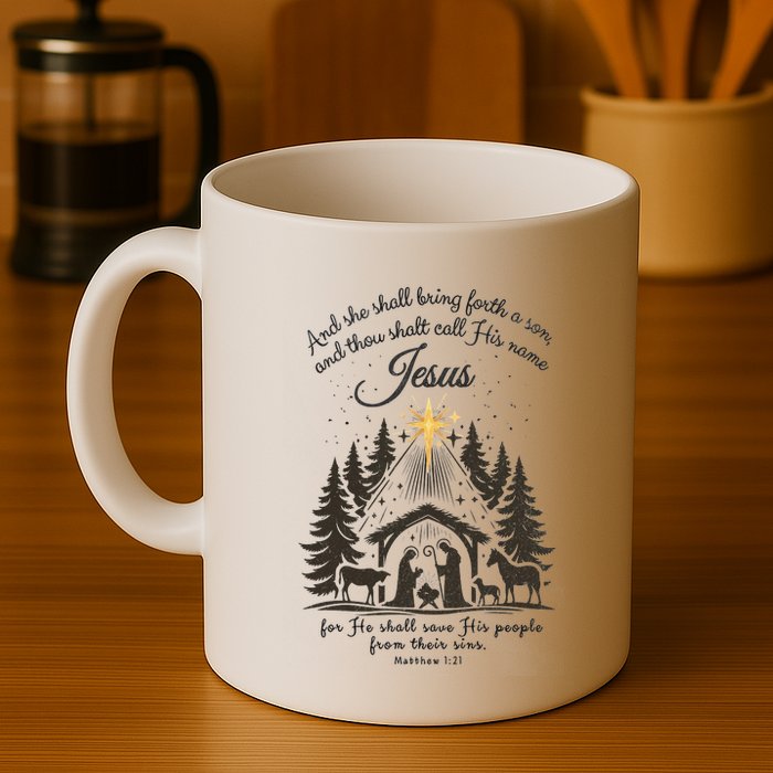 Jesus Christmas She Shall Bring Forth A Son Nativity Scene Mug