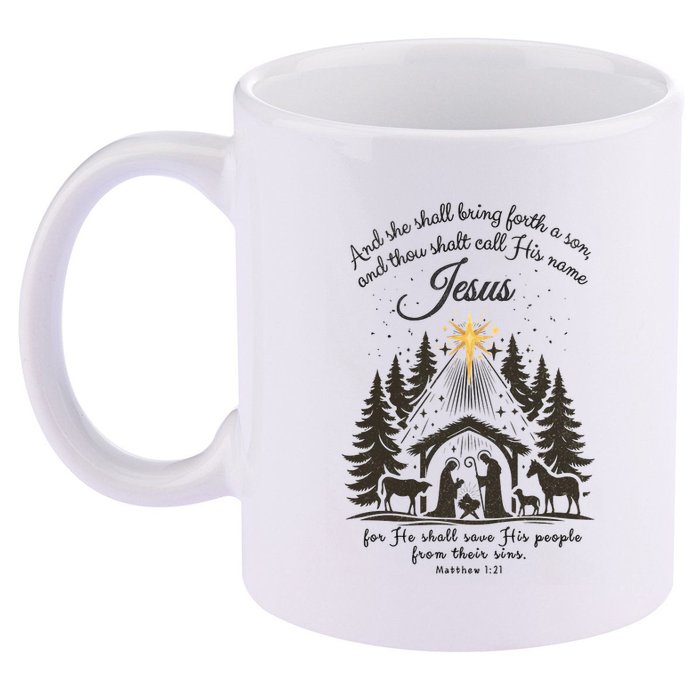 Jesus Christmas She Shall Bring Forth A Son Nativity Scene 11oz C Handle Ceramic Mug